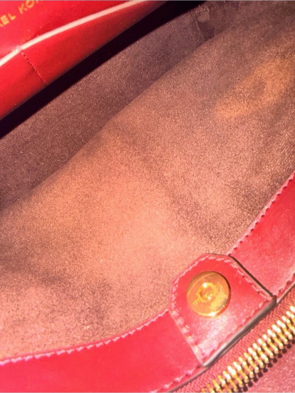 Michael Kors Brown Monogram Satchel with Pink & Burgundy Accents